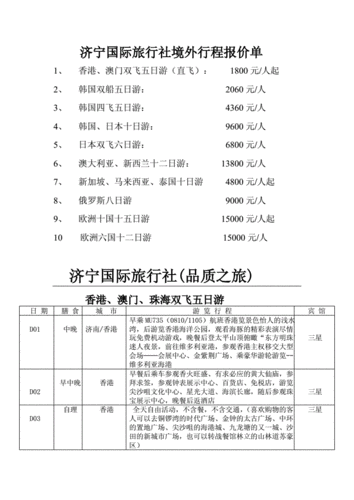 旅行社行程报价单