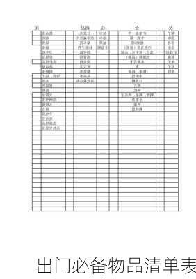出门必备物品清单表
